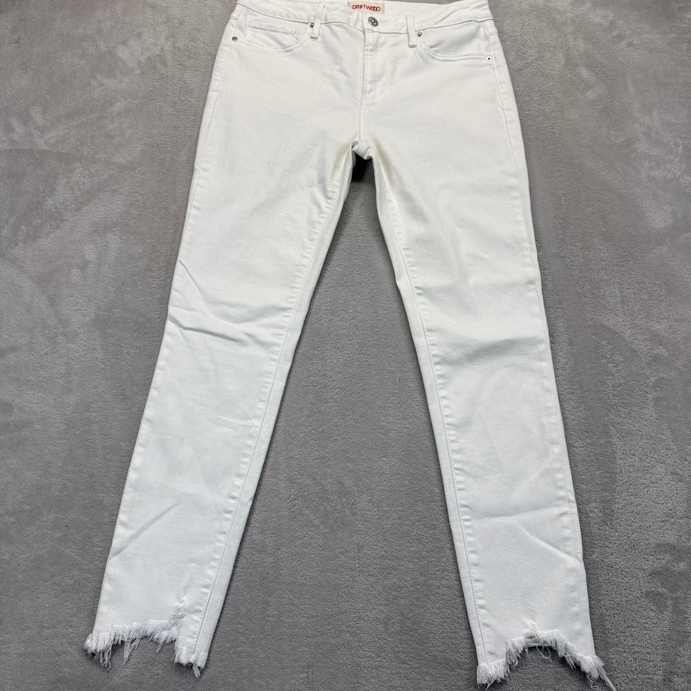 Driftwood Jeans Womens 28 Jackie White Denim Ankle Raw Hem Distressed Straight‎